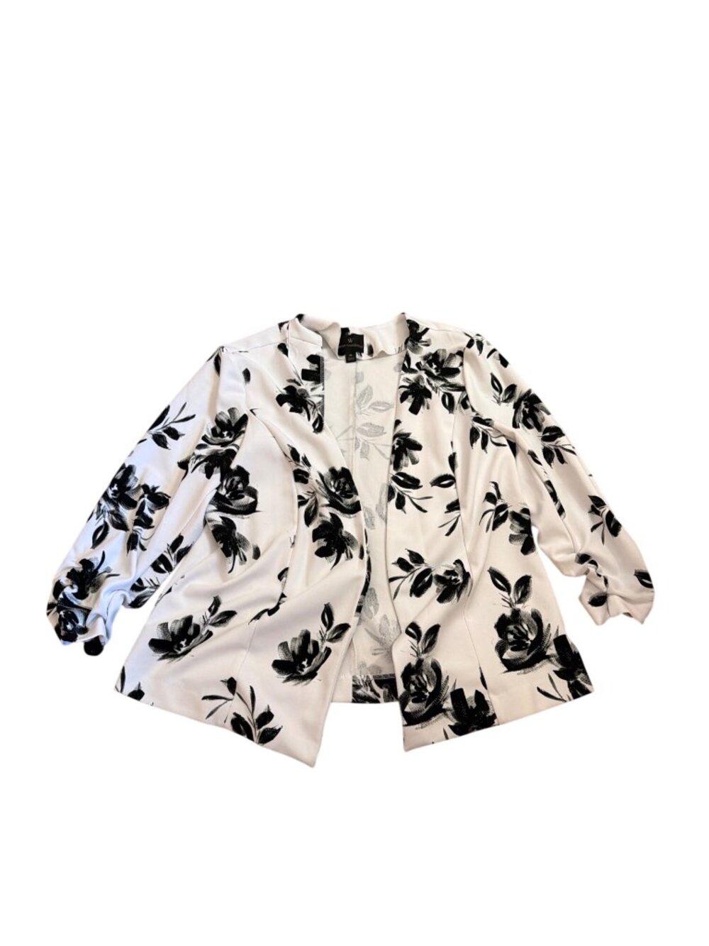 Worthington Womens Blazer Shacket XL Floral Open-Front Black & White Romantic